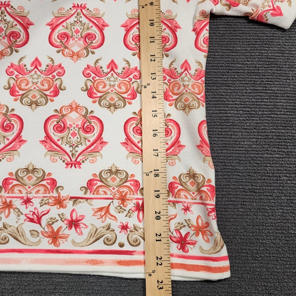 Karen Scott Top Womens Petite Medium PM White Pink Damask Short Sleeve Pullover - Picture 7 of 8